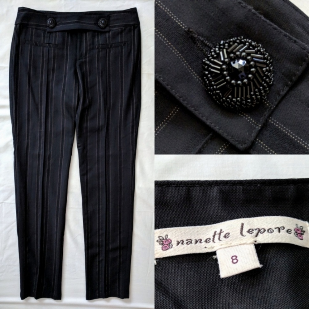 Nanette Lepore Pinstriped Beaded Dress Slacks sz 8